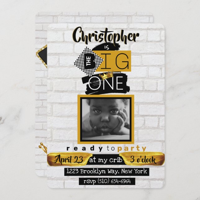 The BIG One| Hip Hop Retro 1st Birthday Photo Invitation (Front/Back)