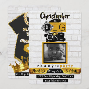 The BIG One  Hip Hop Retro 1st Birthday Photo Invitation