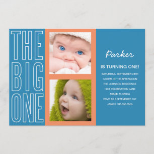THE BIG ONE IN BLUE FIRST BIRTHDAY INVITATION
