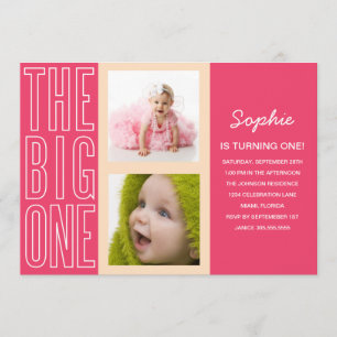 THE BIG ONE IN PINK   FIRST BIRTHDAY INVITATION