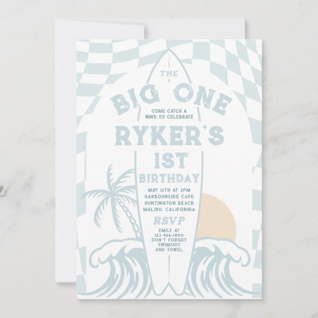 The Big One Modern Surf 1st Birthday Party Invitation (Front)