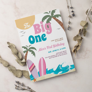 The Big One Modern Surf 1st Birthday Party Invitation