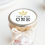 The BIG ONE | Notorious 90's 1st Birthday Party Classic Round Sticker<br><div class="desc">Celebrate your little one whose getting BIGGIE,  BIGGIE BIGGIE! Embrace the 90's hip-hop and rap nostalgia with this unique and fully customisable kids birthday envelope seal or favour stickers – featuring a golden crown and fun rugged typography.</div>
