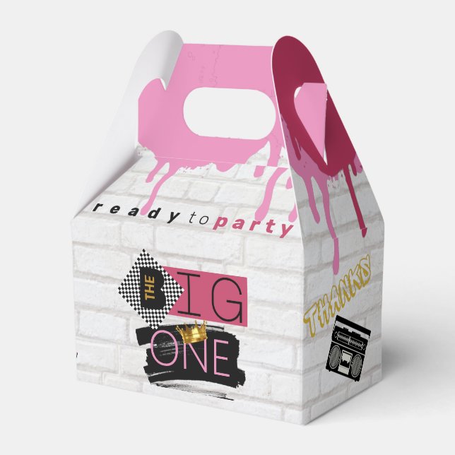 The BIG One| Pink 90's Hip Hop 1st Birthday Photo Favour Box (Front Side)
