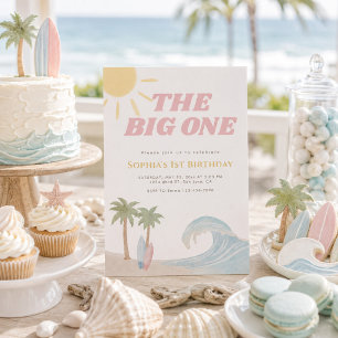 The Big One Pink Beach Surf Summer Coastal  Invitation