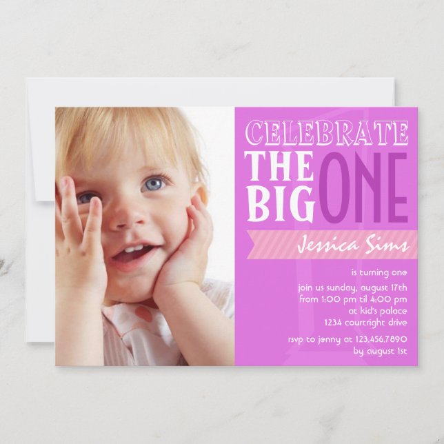 The Big One - Purple Birthday Invitation (Front)