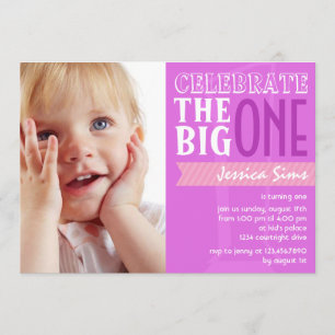 The Big One - Purple Birthday Invitation
