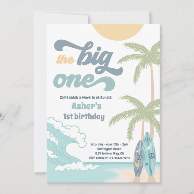 The Big One Retro Surf 1st Birthday Party Invitation (Front)