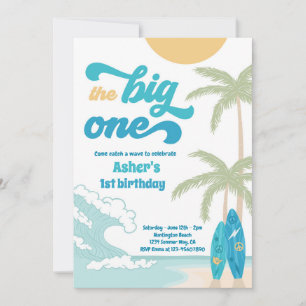 The Big One Retro Surf 1st Birthday Party Invitation