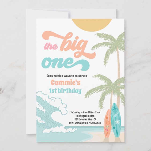 The Big One Retro Surf 1st Birthday Party Invitation (Front)