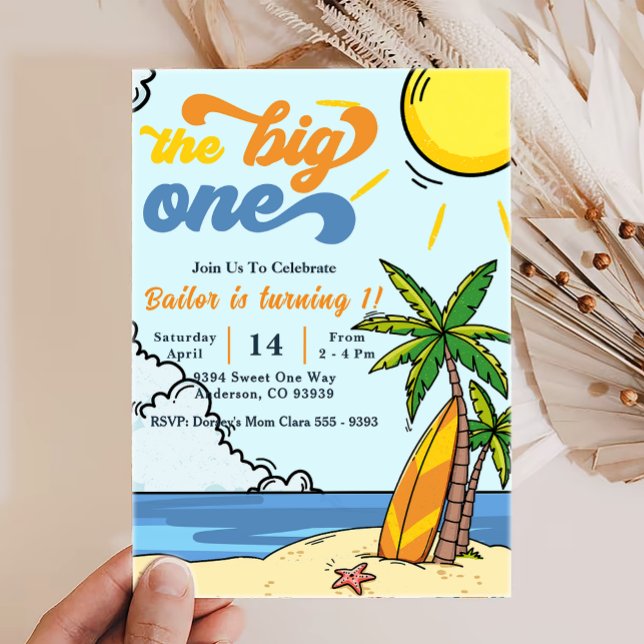 The Big One Surf Beach 1st Birthday Invitation (Creator Uploaded)