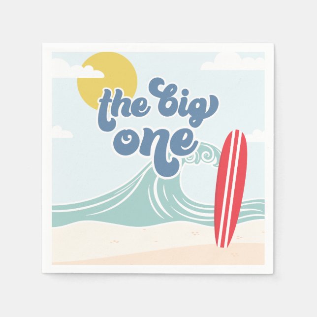 The Big One Surf Beach 1st Birthday Napkin (Front)