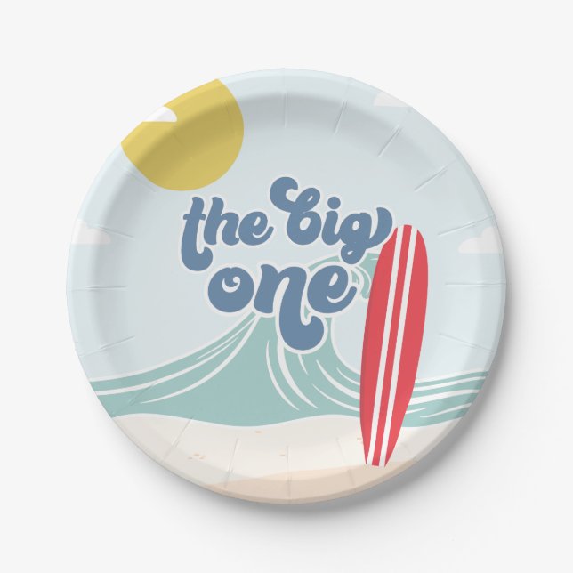 The Big One Surf Beach 1st Birthday Paper Plate (Front)