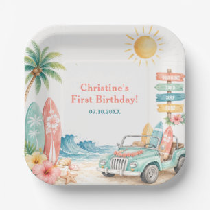 The Big One Surf Beach 1st Birthday Paper Plate