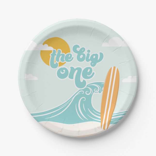 The Big One Surf Beach 1st Birthday Paper Plate (Front)