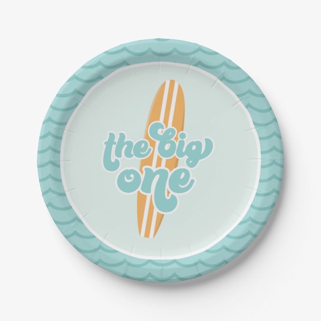 The Big One Surf Beach 1st Birthday Paper Plates (Front)