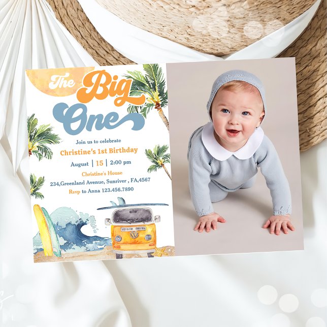 The Big One Surf Beach 1st Birthday Photo Invitation (Creator Uploaded)