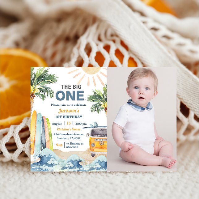 The Big One Surf Beach 1st Birthday Photo  Invitation (Creator Uploaded)