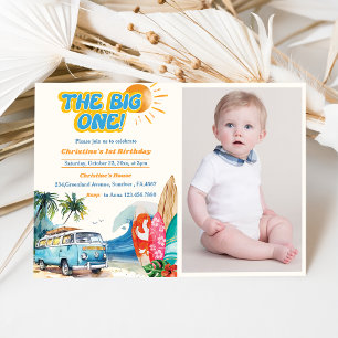 The Big One Surf Beach 1st Birthday Photo  Invitation