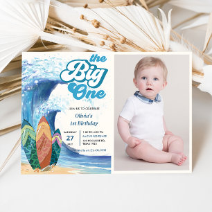 The Big One Surf Beach 1st Birthday Photo Invitation