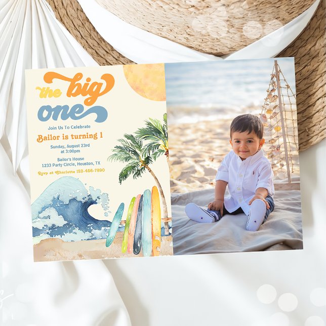 The Big One Surf Beach 1st Birthday Photo  Invitation (Creator Uploaded)