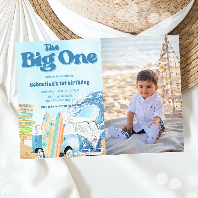 The Big One Surf Beach 1st Birthday Photo  Invitation (Creator Uploaded)