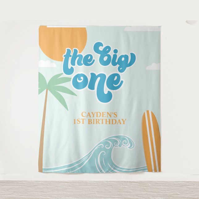 The Big One Surf Beach 1st Birthday Tapestry (Front)