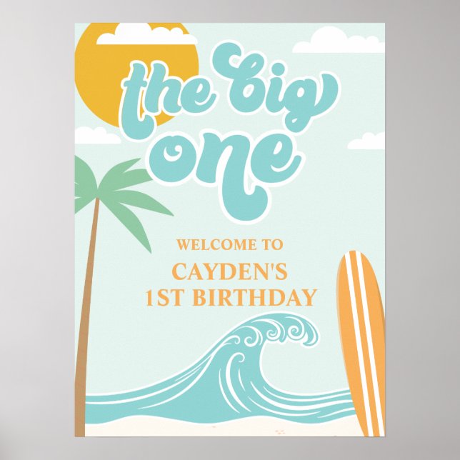 The Big One Surf Beach 1st Birthday Welcome Poster (Front)
