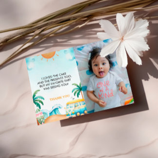 The Big One, Surf Birthday Photo Thank You Card