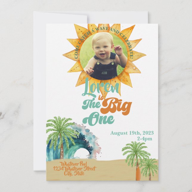The Big One Surf Themed 1st Birthday Party  Invitation (Front)