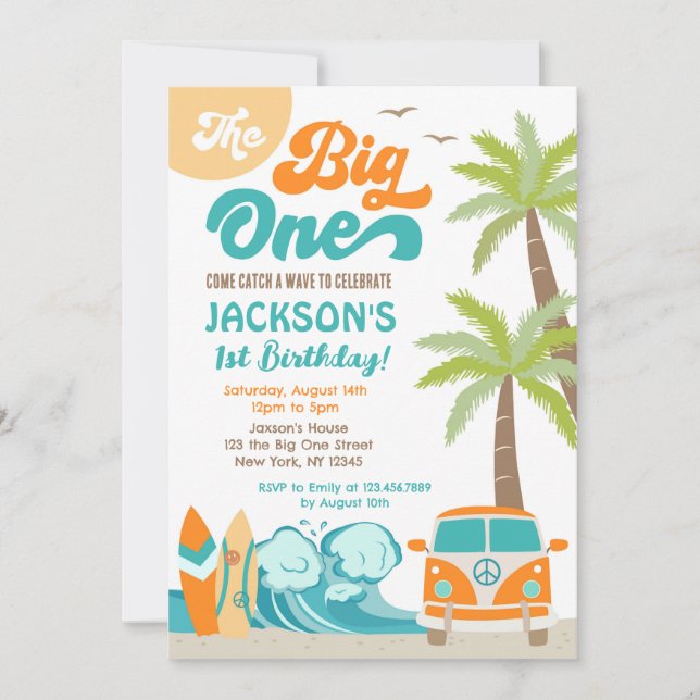 The Big One Surf up Beach 1st Birthday Invitation (Front)
