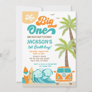 The Big One Surf up Beach 1st Birthday Invitation