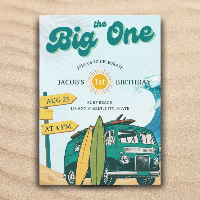 The Big One Surf Vintage 1st birthday Invitation (Creator Uploaded)