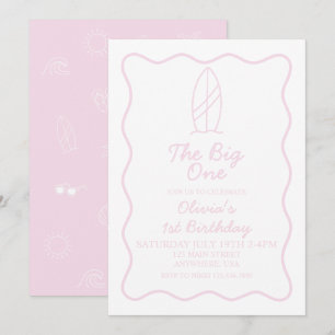 The Big One Surfboard and beach doodles Birthday  Invitation
