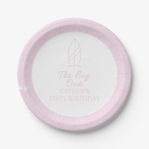 The Big One Surfboard beach doodle First Birthday Paper Plate