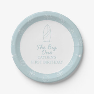 The Big One Surfboard beach doodle First Birthday Paper Plate