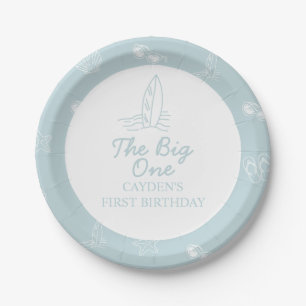 The Big One Surfboard beach doodle First Birthday Paper Plate