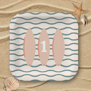 "The big ONE" surfboard ocean first birthday party Paper Plate