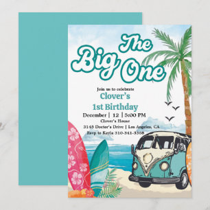 The Big One Surfing 1st Birthday Invitation