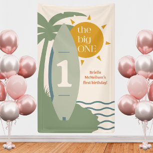 "The big ONE" Surfing Beach 1st birthday party Banner