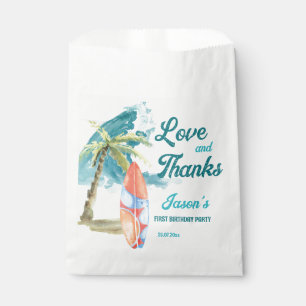 The big one surfing retro beach party thank you favour bags