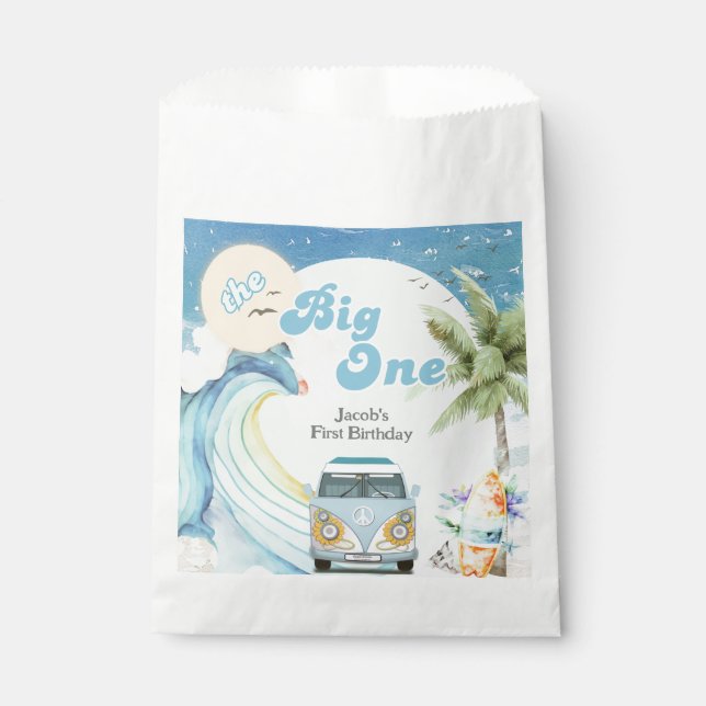The Big One Surfing Retro First Birthday Party Favour Bags (Front)