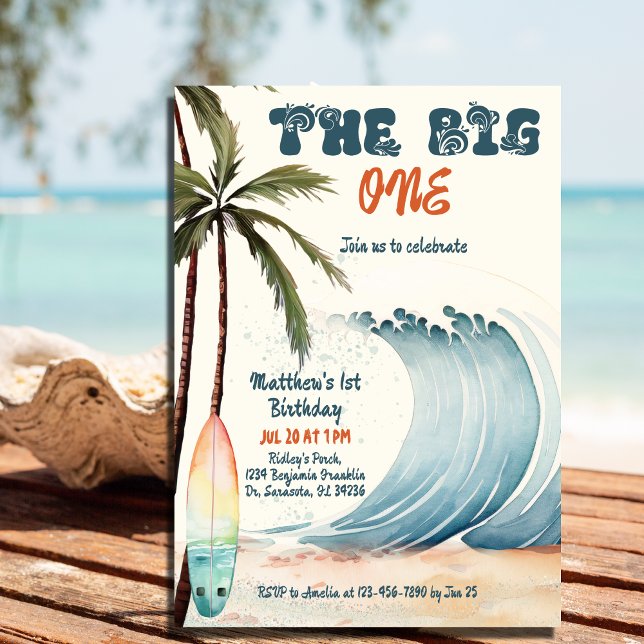 The Big One Surfs Up Big Wave Birthday Invitation (Creator Uploaded)