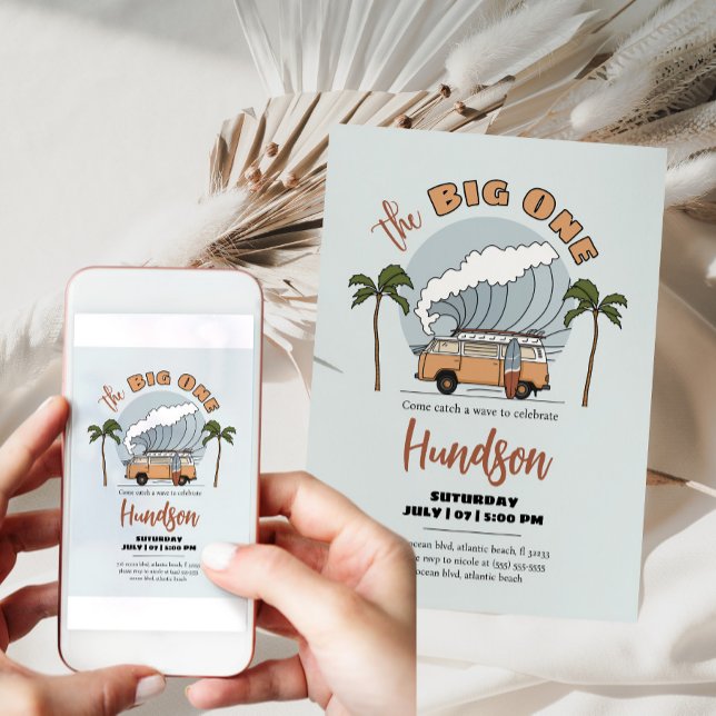 The Big One Surf's Up Birthday Invitation Card (Creator Uploaded)