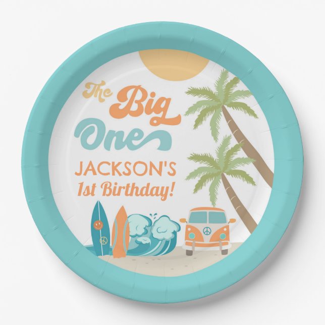 The Big One Surf's Up Birthday Party Paper Plates (Front)