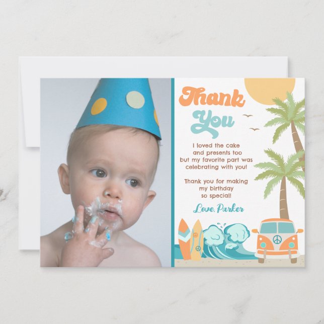 The Big One Surf's Up Birthday Thank You Cards (Front)