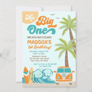 The Big One Surfs up Surf 1st Birthday Invitation