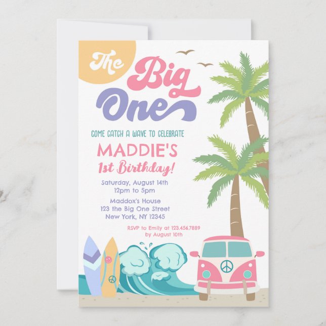 The Big One Surf's up Surf Birthday Invitation (Front)