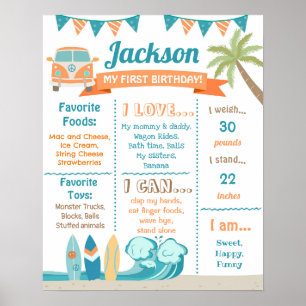 The Big One Surf's Up Surf Birthday Milestone Sign