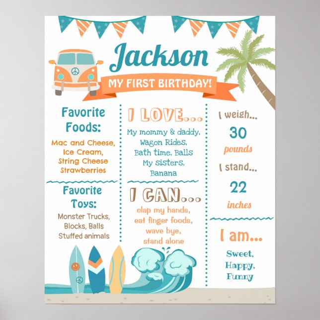 The Big One Surf's Up Surf Birthday Milestone Sign (Front)